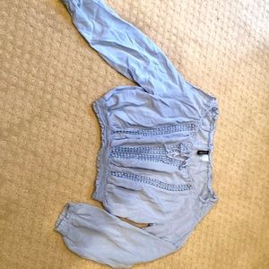 Divided, 10 baby blue long sleeve shoulder slit shirt